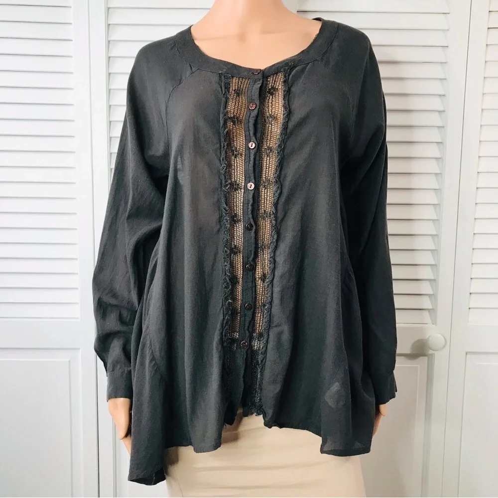 FREE PEOPLE Dark Gray Long Sleeve Open Back Button Down Shirt Size Medium